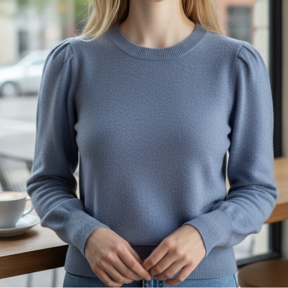 [XL]Veronica Beard Nelia Heather Blue Crewneck 100 Cashmere Sweater